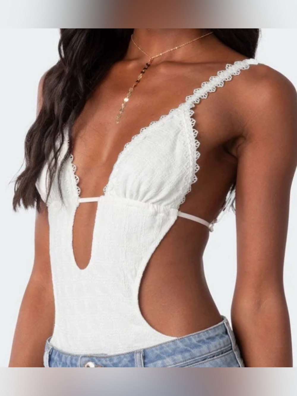 Edikted Textured Cut Out Bodysuit Women Sz XS White